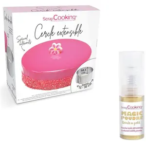 Scrapcooking Cadre à pâtisserie extensible rond + 1 poudre alimentaire irisée dorée pas cher
