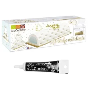 Comparateur de prix : Moule à bûche de Noël matelassée + Stylo glaçage noir Scrapcooking