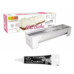 Moule en inox pour bûche de Noël + Stylo de glaçage noir Scrapcooking pas cher