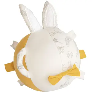 Domiva Balle d'activités Leafy Bunny - Coton bio - Sensorielle - Blanc/Jaune - 12 cm