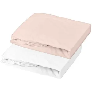 DOMIVA Lot 2 Draps housse Uni - Jersey - oeko-Tex - Blanc/Nude - 70 x 140 cm pas cher