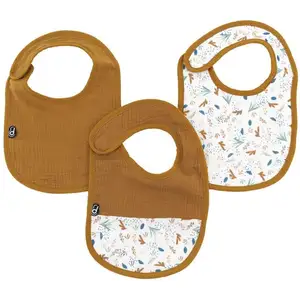 Lot de 3 bavoirs mousseline MARRON Domiva pas cher