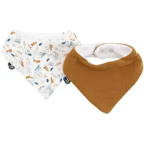 Lot de 2 bavoirs bandana mousseline MARRON Domiva pas cher