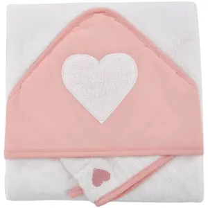 doux nid coffret sortie de bain brodée + gant coeur - 75x75 cm - corailVendu parrakuten