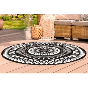 MULTIMARQUES Pratik Garden - Tapis extérieur rond Maori noir/blanc - D.150 cm T.U pas cher
