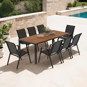 Inkazen - Ensemble repas Timbia 8 places noir/bois OS pas cher