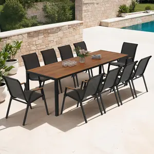 Inkazen - Ensemble repas Timbia 10 places noir/bois OS pas cher