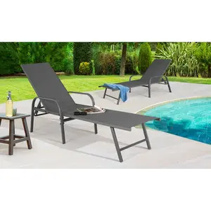 MULTIMARQUES Pratik Garden - 2 Transats textilene  gris - 185x58x50 cm T.U pas cher