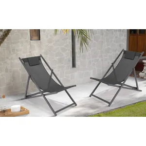 INKAZEN Lot de 2 chiliennes en métal - gris anthracite 