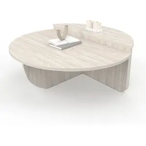 Idomya - Tables basses rondes asymétriques travertin - 90x90x35 cm OS pas cher
