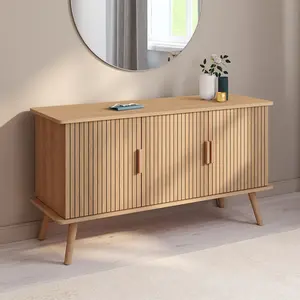 Idomya - Buffet Faustine 3 portes effet lattes bois - 110x40x60 cm OS pas cher