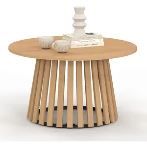 Idomya - Table basse ronde Camélia pieds lattes bois - 70x40 cm OS pas cher