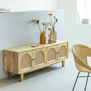 Comparateur de prix : Made In Meubles - Meuble tv en bois de manguier et cannage Edana