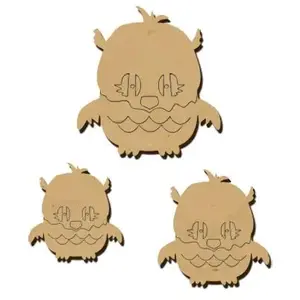 Sujet en bois médium - Ass. De trois hiboux - 4 x 3,7 cm le grand hibo...Vendu parscrapmalin