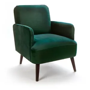 Drawer Fauteuil rétro en velours pieds bois foncé - Vert forêt pas cher