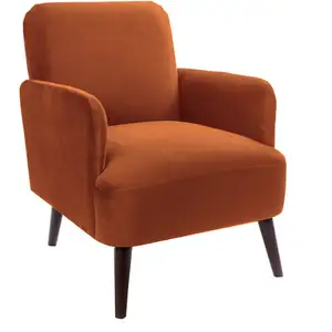 Drawer Fauteuil rétro en velours pieds bois foncé - Rouille pas cher