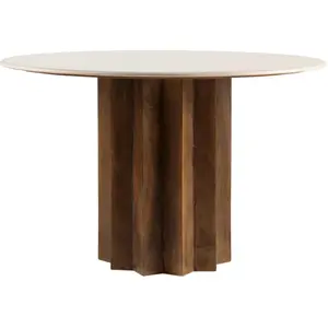 Drawer Table à manger 4 personnes ronde en marbre/bois massif - Blanc ivoire