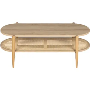 Drawer Table basse ovale en bois et cannage - Bois clair pas cher