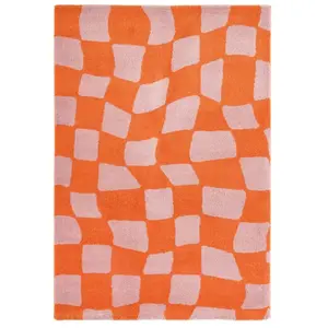 Drawer Tapis damiers - 160x230cm Orange Polypropylène pas cher