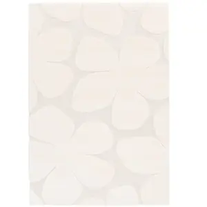 Drawer Tapis contemporain floral en relief - 200x290cm Écru Polypropylène pas cher