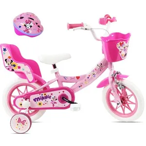 Comparateur de prix : A.T.L.A.S. Vélo enfant 12'' Minnie / Disney Fille ( taille < 90/95 cm ), Rose & Blanc, équipé d'un porte-poupée, panier avant + Casque Minnie