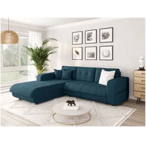 LOUNGITUDE Canapé d'angle suzie convertible en tissu - angle gauche, bleu pétrole pas cher