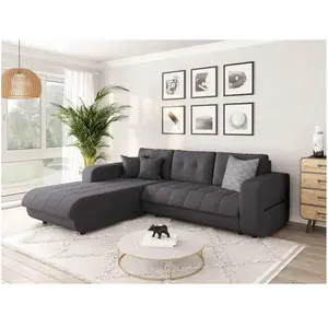 LOUNGITUDE Canapé d'Angle SUZIE Convertible en Tissu - Angle Gauche, Gris foncé pas cher