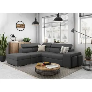 LOUNGITUDE Canapé d'angle SOAN convertible en tissu - Gris foncé - Angle Gauche pas cher