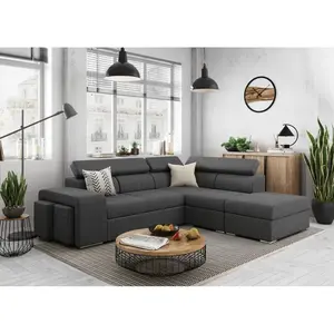 LOUNGITUDE Canapé d'angle SOAN convertible en tissu - Gris foncé - Angle Droit pas cher