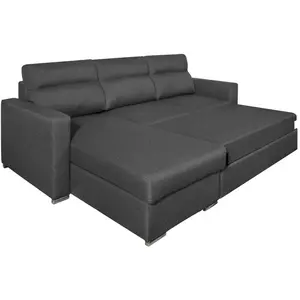 LOUNGITUDE Canapé d'angle KEI réversible convertible en tissu - Gris foncé pas cher