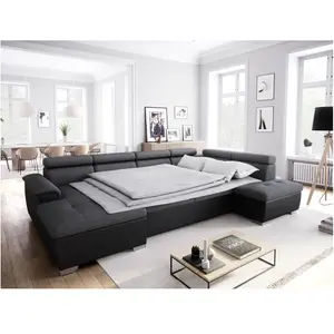Comparateur de prix : LOUNGITUDE Canapé d'angle panoramique simili/tissu gris/noir - méridienne 196cm