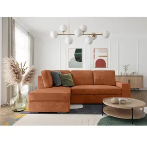 LOUNGITUDE ADEN - Canapé d'angle convertible avec coffre en velours côtelé - Angle gauche - Terracotta pas cher