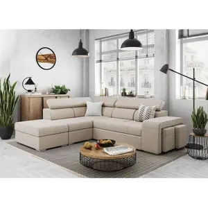 LOUNGITUDE Canapé d'angle soan convertible en tissu - beige - angle gauche pas cher