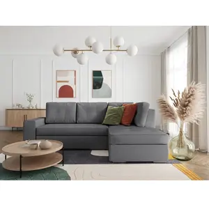 LOUNGITUDE Canapé d'angle convertible avec coffre en tissu - Gris - Angle droit pas cher
