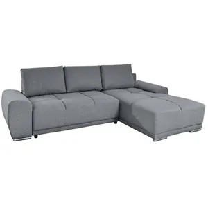 LOUNGITUDE Canapé d'angle convertible avec coffre en tissu - Gris - Angle Droit pas cher