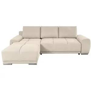 LOUNGITUDE Canapé d'angle gauche 3 places convertible avec coffre - Tissu Beige