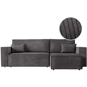 LOUNGITUDE Canapé d'angle convertible avec coffre en velours côtelé - Gris foncé pas cher