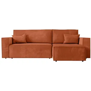 LOUNGITUDE Canapé d'angle convertible avec coffre en velours côtelé - Terracotta pas cher