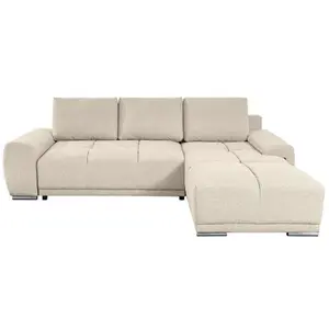 LOUNGITUDE Canapé d'angle convertible avec coffre en tissu - Beige - Angle Droit pas cher
