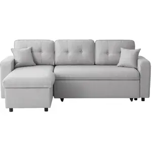 LOUNGITUDE MARIUS - Canapé d'angle convertible réversible en tissu - Gris clair pas cher