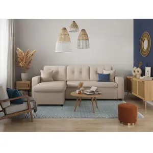 LOUNGITUDE MARIUS - Canapé d'angle convertible réversible en tissu - Beige pas cher