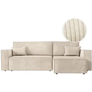 LOUNGITUDE Canapé d'angle convertible avec coffre en velours côtelé - Beige pas cher