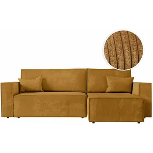 LOUNGITUDE CLARISSE - Canapé d'angle convertible réversible avec coffre en velours côtelé - Jaune pas cher