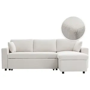 LOUNGITUDE Canapé d'angle réversible, convertible en tissu bouclette - Blanc