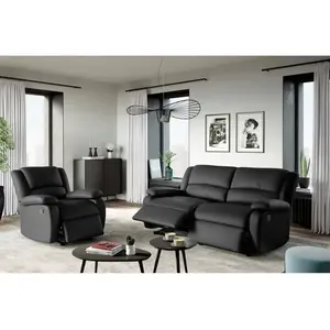 LOUNGITUDE Canapé relax manuel 3 places avec 2 assises XXL en simili - Noir pas cher