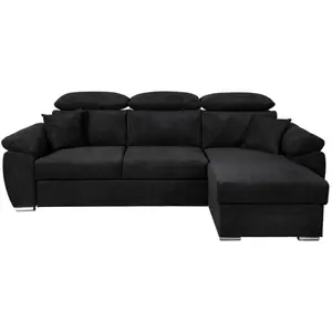 LOUNGITUDE Canapé d'angle convertible avec têtières réglables en tissu - Noir pas cher