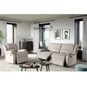 LOUNGITUDE Canapé relax manuel 3 places avec 2 assises XXL en tissu - Beige pas cher