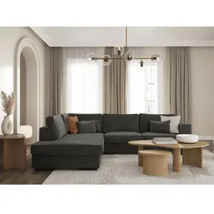 LOUNGITUDE Canapé d'angle xxl belami en tissu - gris foncé, angle gauche pas cher
