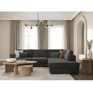 Comparateur de prix : LOUNGITUDE Canapé d'angle XXL 6 places en tissu - Gris foncé - Angle Droit