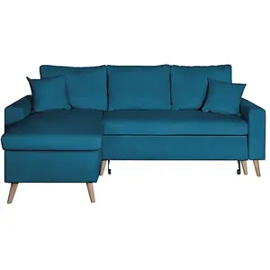 LOUNGITUDE Canapé d'angle réversible et convertible avec coffre - Bleu pétrole pas cher